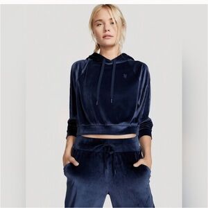 Women's Navy Blue Velour Velvet Hoodie